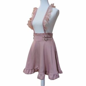 Ma*rs Double Heart Buckle Flare Skirt with Suspenders